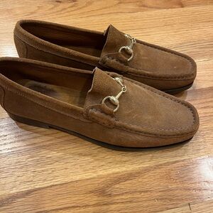 Gucci Tan Suede Loafers with Gold Detail